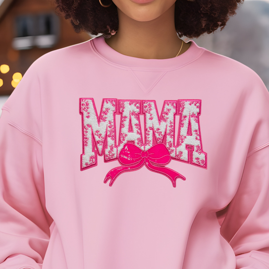 Mama Bow Chenille Patch Sweatshirt