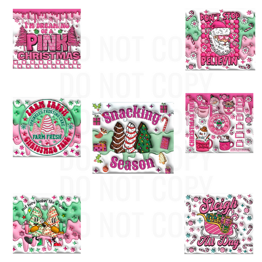 Pink Christmas 3D Tumbler Wrap