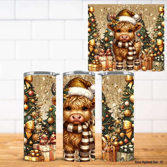 Christmas Highland Cows Vinyl Tumbler Wrap