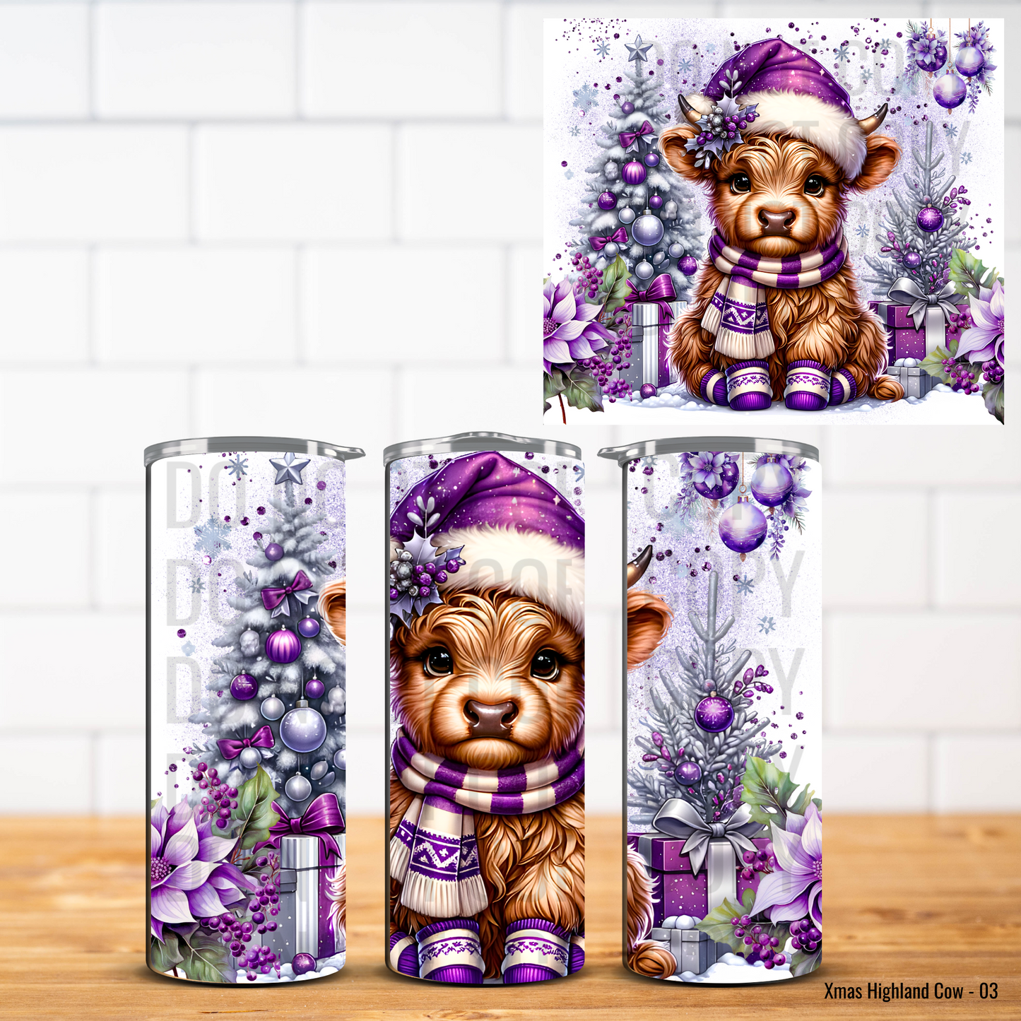 Christmas Highland Cows Vinyl Tumbler Wrap