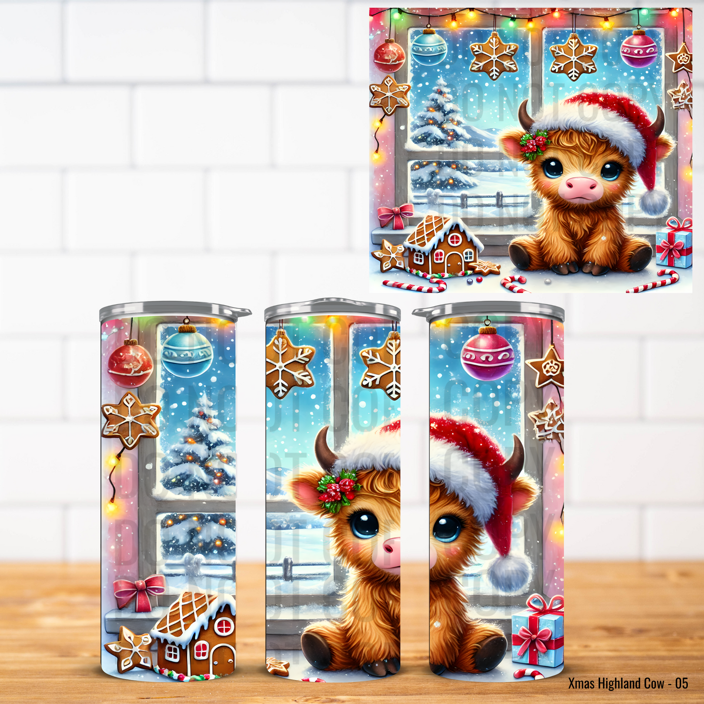 Christmas Highland Cows Vinyl Tumbler Wrap