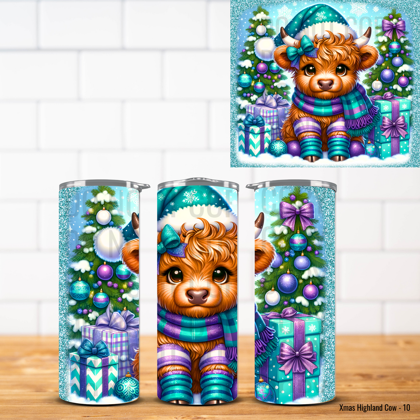 Christmas Highland Cows Vinyl Tumbler Wrap