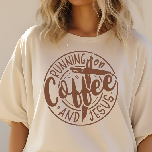Running On Coffee and Jesus Screen Print Transfer